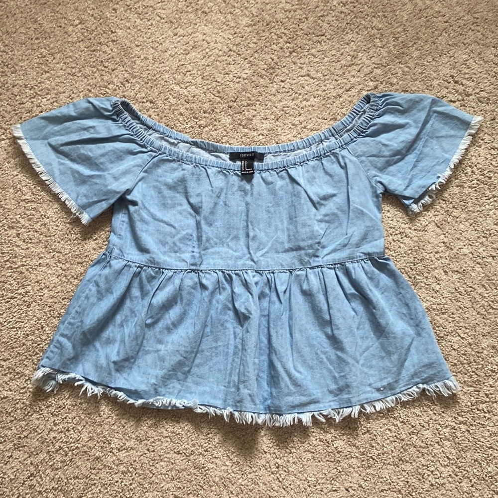 FOREVER21 OFF THE SHOULDER STRETCH PEPLUM TOP